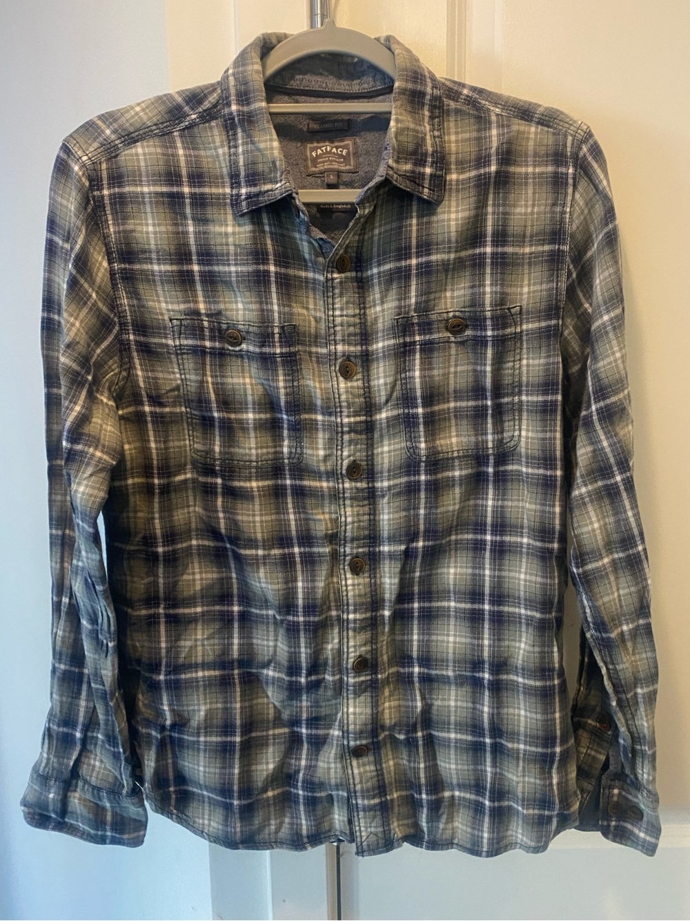 Fat Face Men's Blue and White Plaid Button-Down Shirt